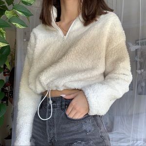 White cropped teddy sweater